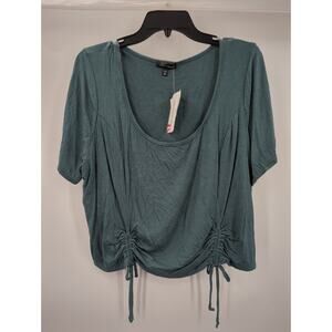 Curvy Sense Teal Green Ribbed Ruched Drawstring Crop Top Size 3X NWT